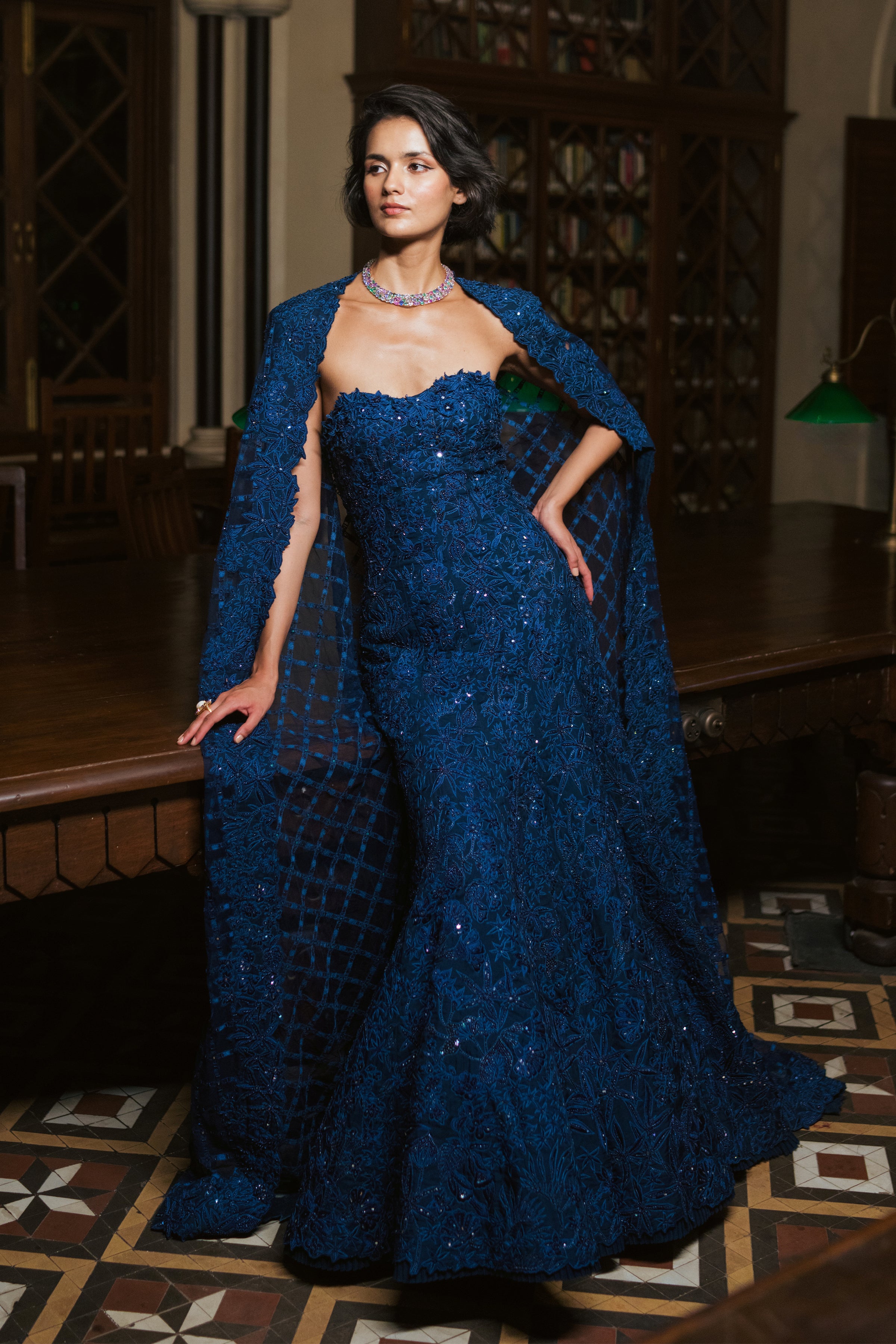 Gown Cape Champagne Navy Blue