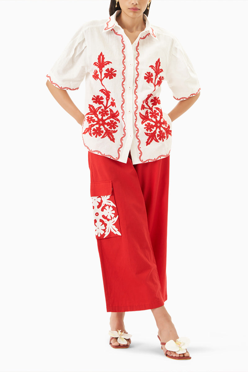 SHIRT PANTS WHITE-RED