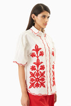 SHIRT PANTS WHITE-RED