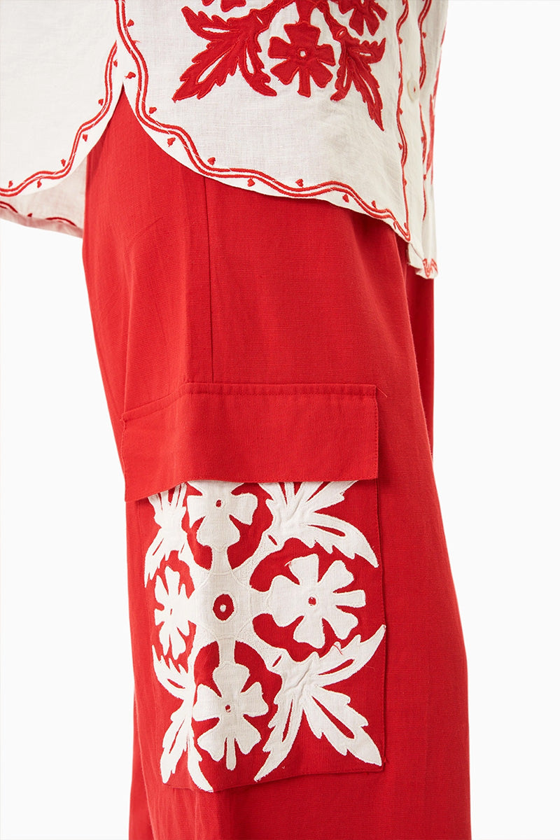 SHIRT PANTS WHITE-RED