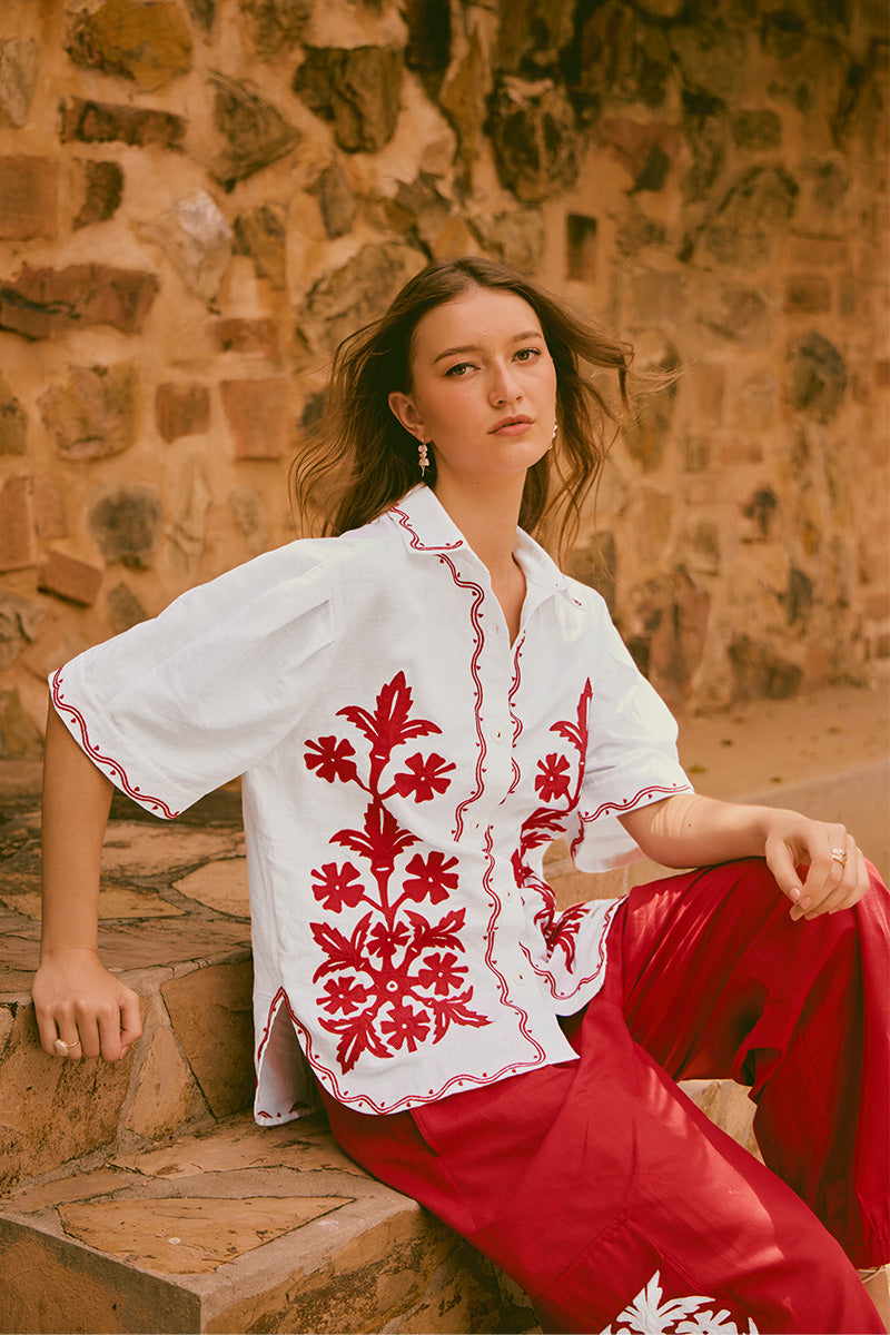 SHIRT PANTS WHITE-RED