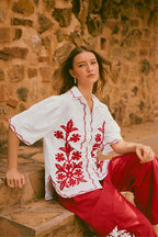 SHIRT PANTS WHITE-RED