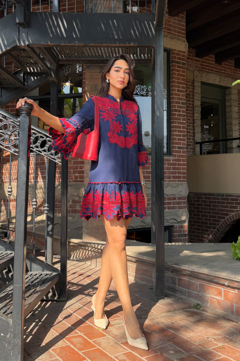 DRESS NAVYBLUE-RED