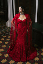 Lehenga Corset Cape Red