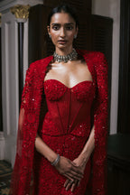 Lehenga Corset Cape Red
