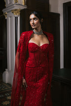 Lehenga Corset Cape Red