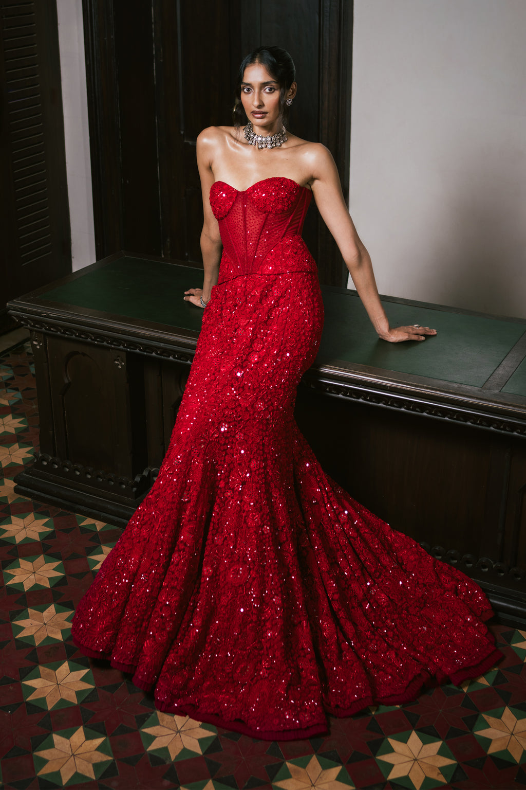 Lehenga Corset Cape Red