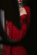 Lehenga Corset Cape Red
