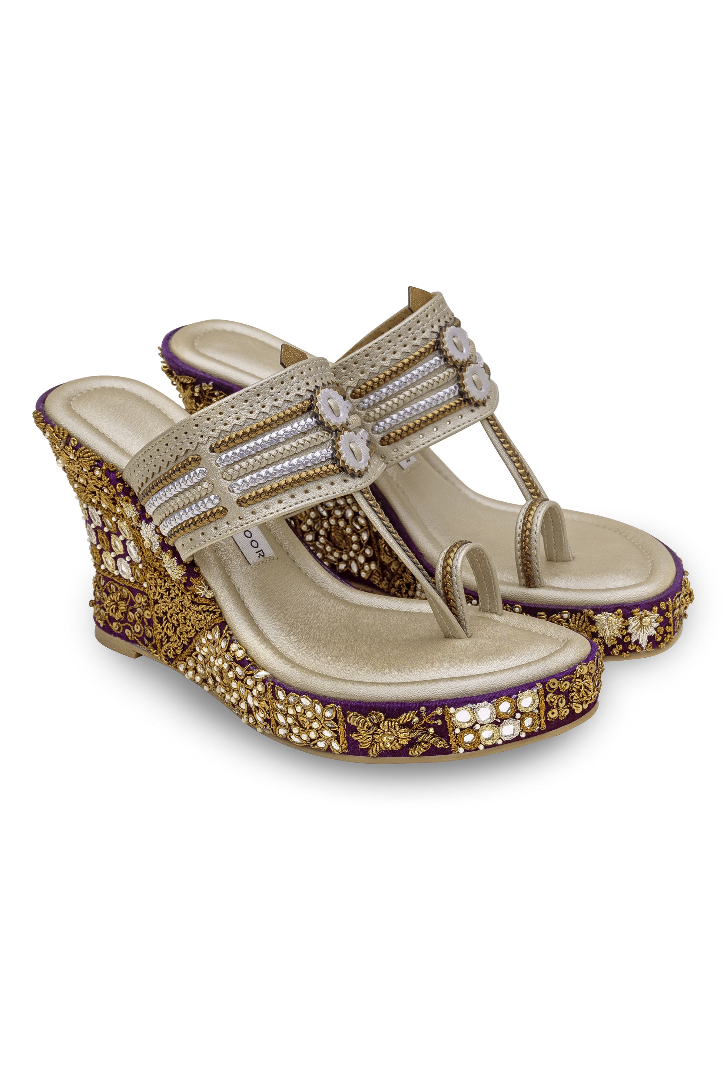 Champagne and Purple Wedge Heels