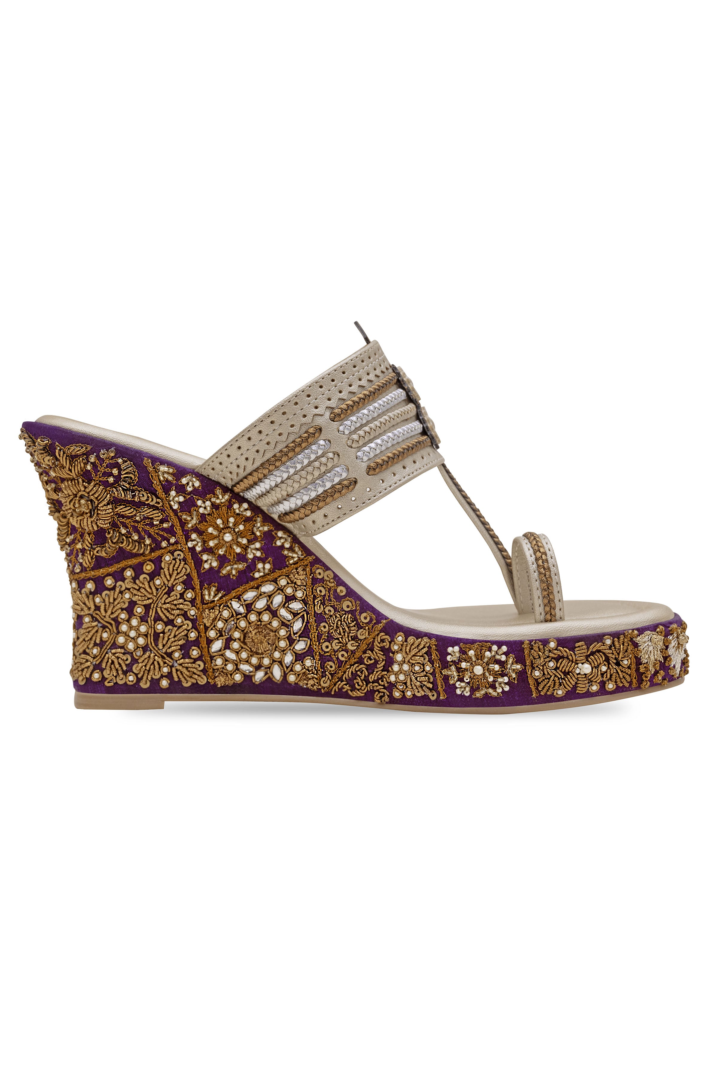Champagne and Purple Wedge Heels