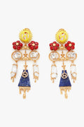 EARRING RED PEARL BLUE
