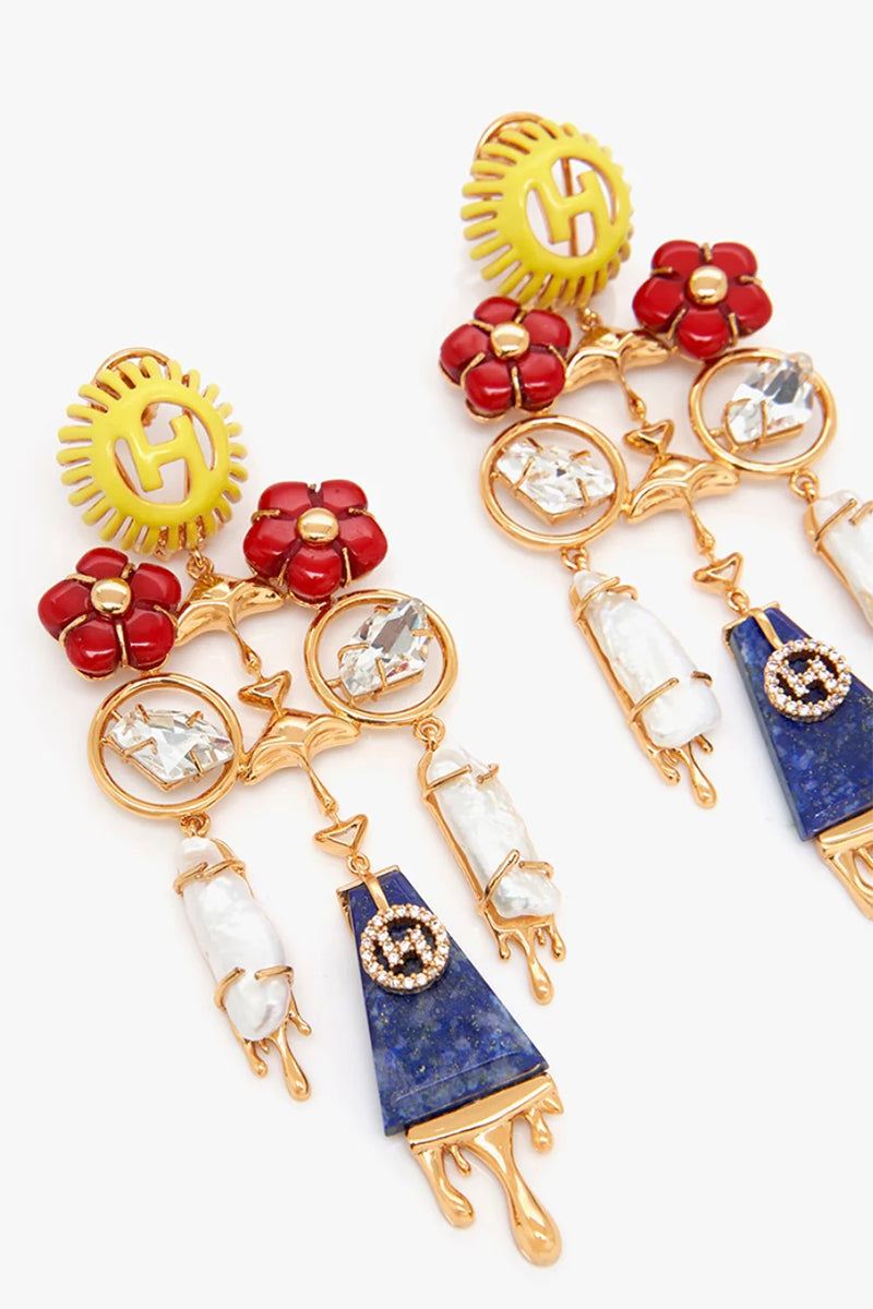 EARRING RED PEARL BLUE