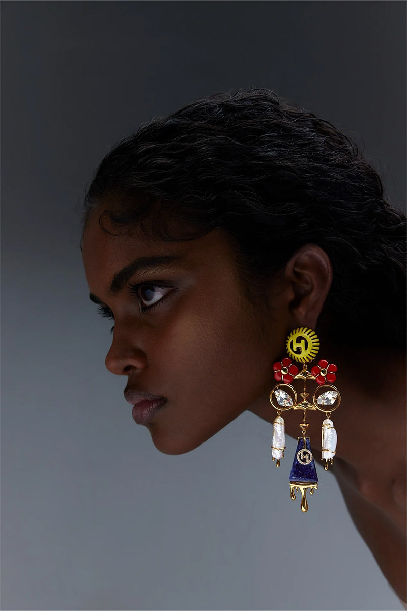 EARRING RED PEARL BLUE