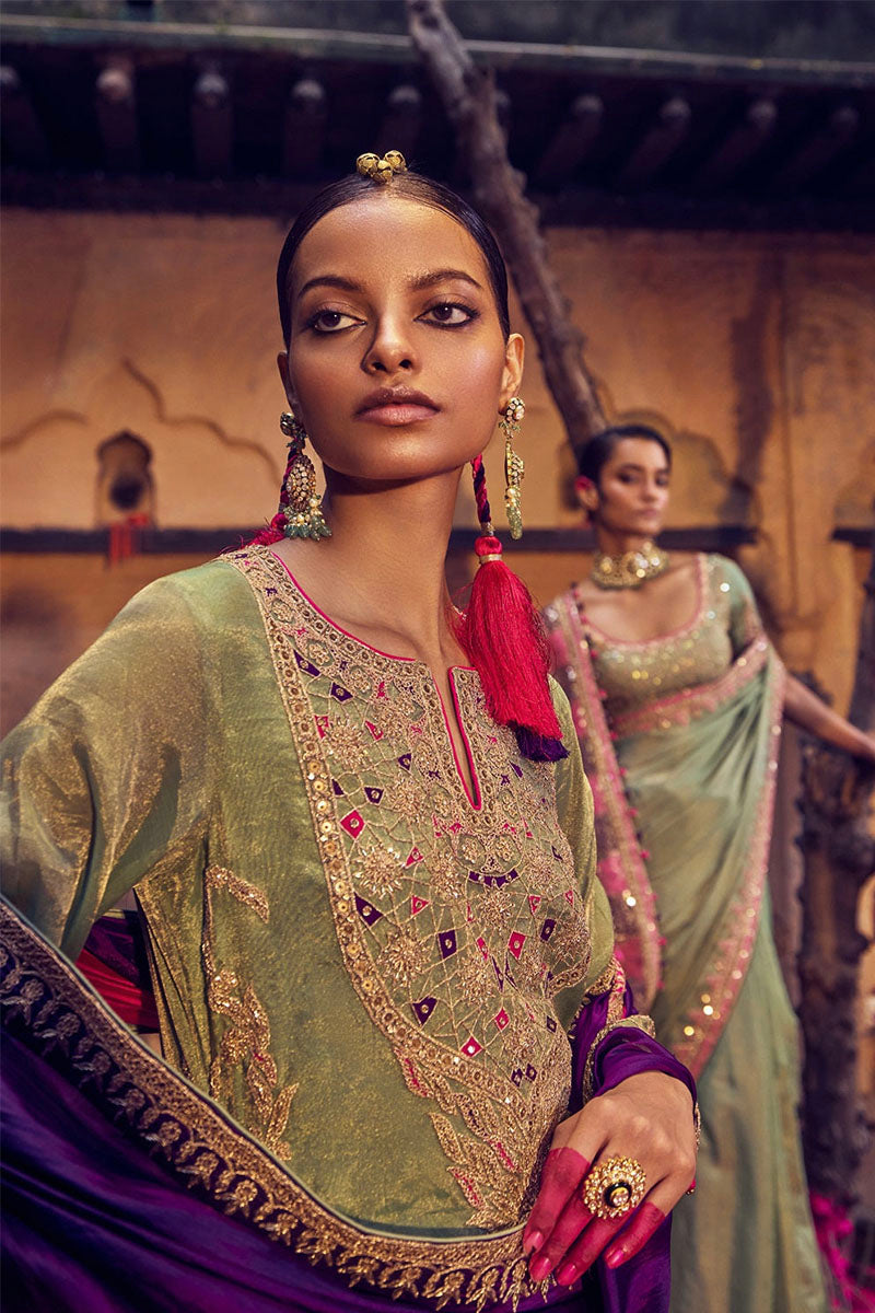 SHARARA KURTA DUPATTA GREEN PURPLE