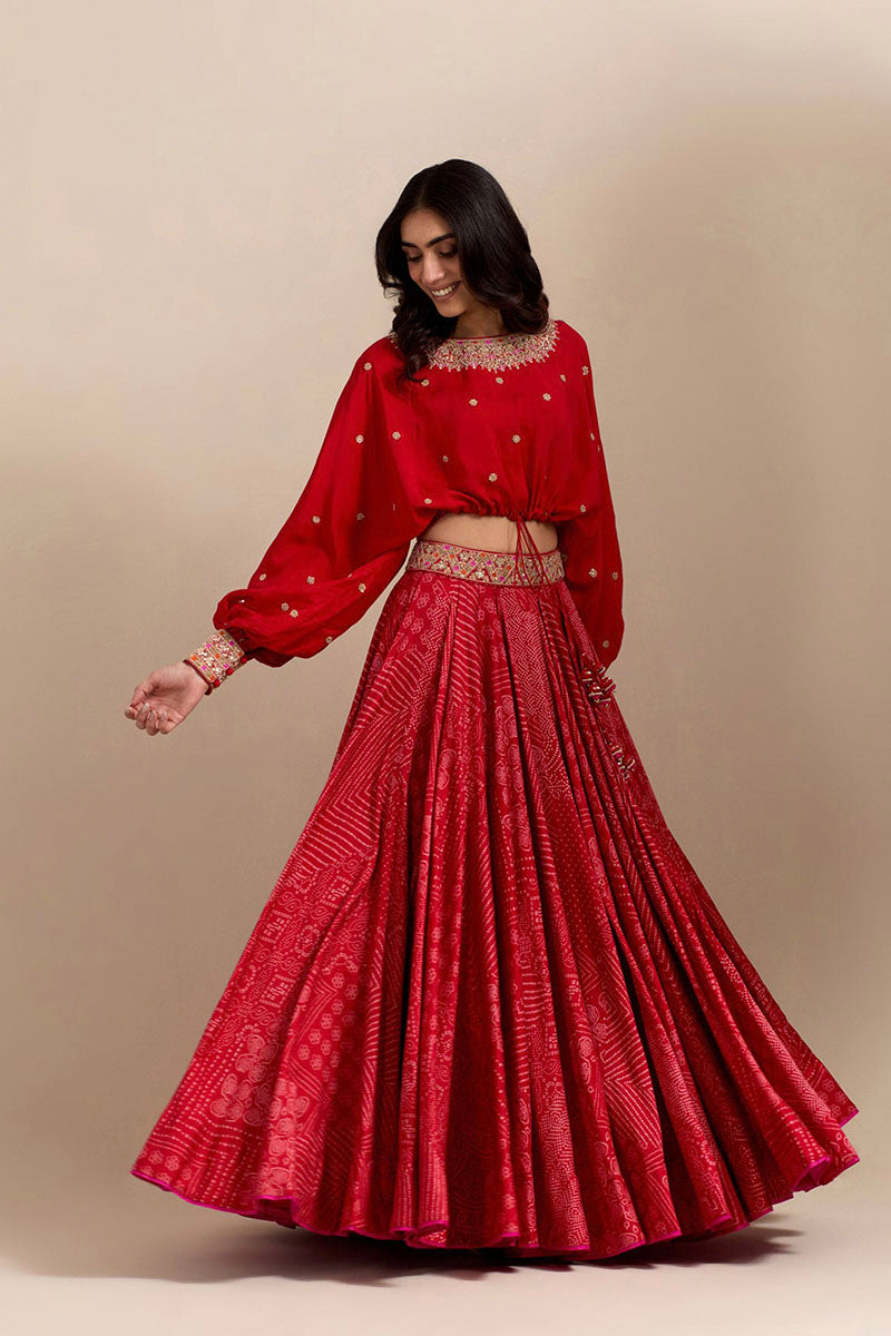 CROPTOP SKIRT SURKH LAAL