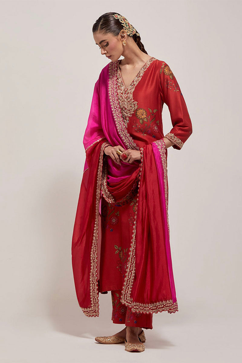 KURTA PANT DUPATTA RED
