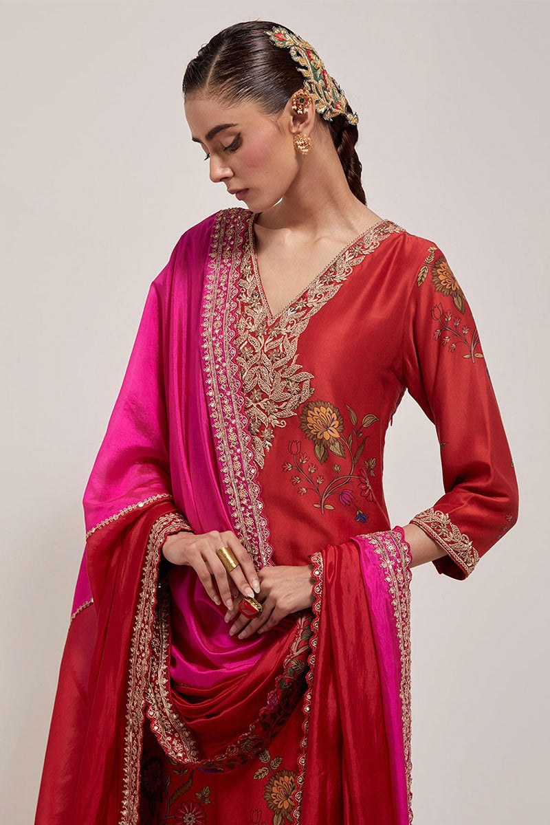 KURTA PANT DUPATTA RED