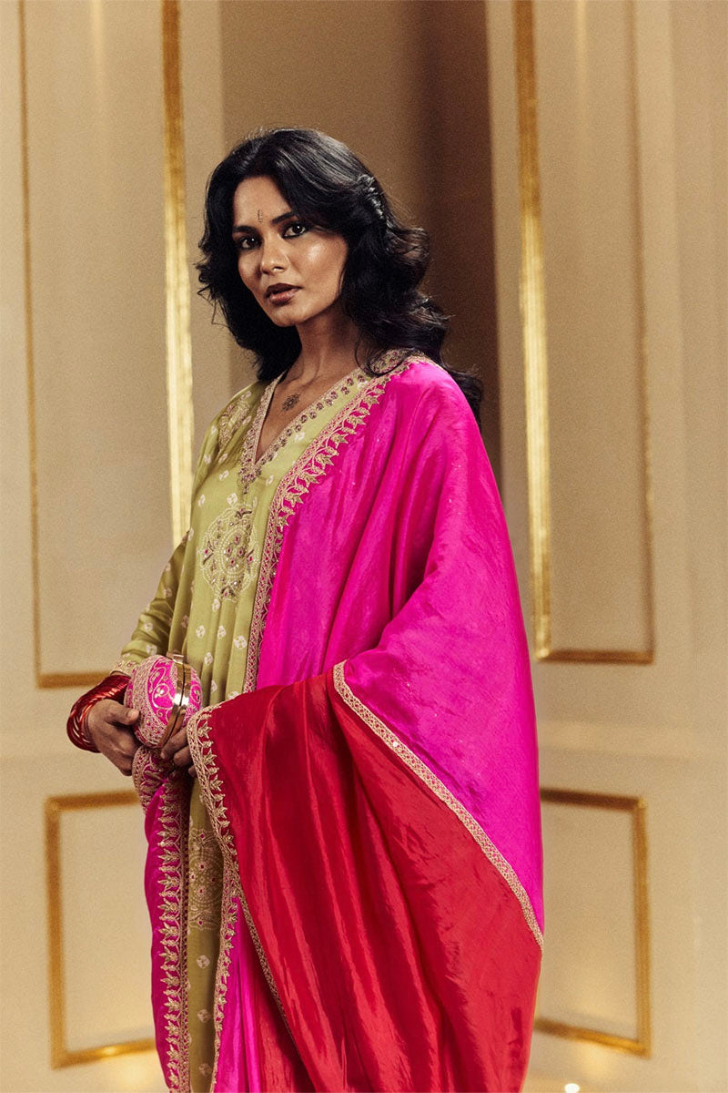 KURTA PANT DUPATTA GREEN-PINK GOLD-GREEN