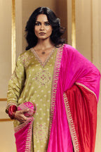 KURTA PANT DUPATTA GREEN-PINK GOLD-GREEN