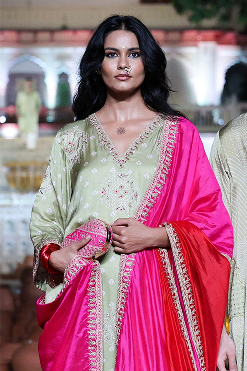 KURTA PANT DUPATTA GREEN-PINK GOLD-GREEN