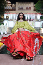 CROPTOP SKIRT SURKH LAAL-DRY GREEN