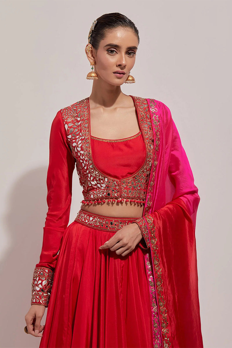 Lehenga Blouse Dupatta Red