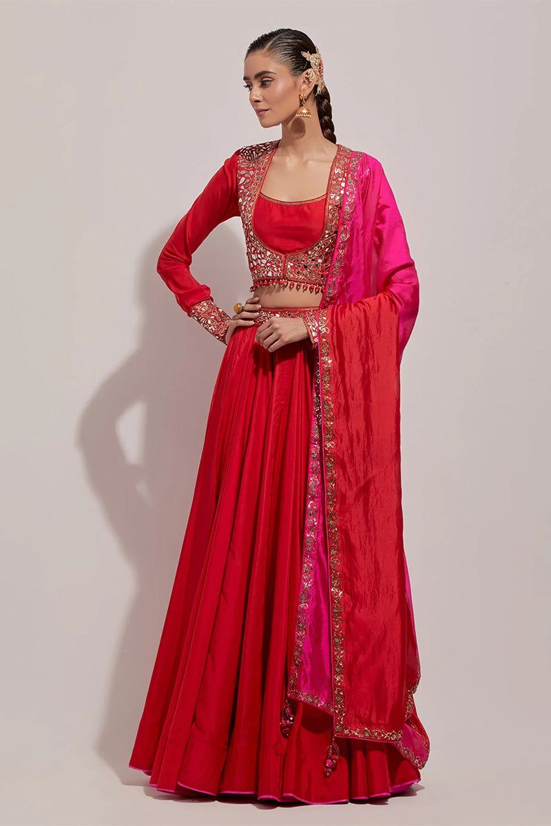 Lehenga Blouse Dupatta Red