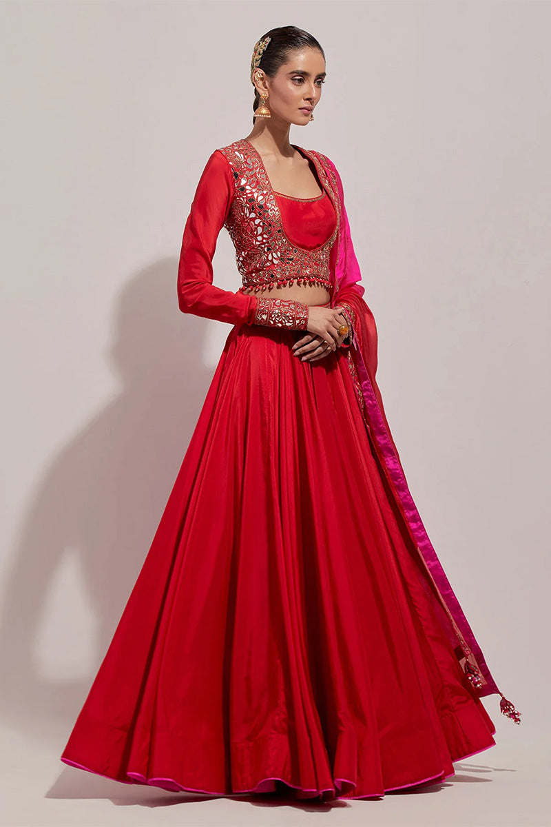 Lehenga Blouse Dupatta Red