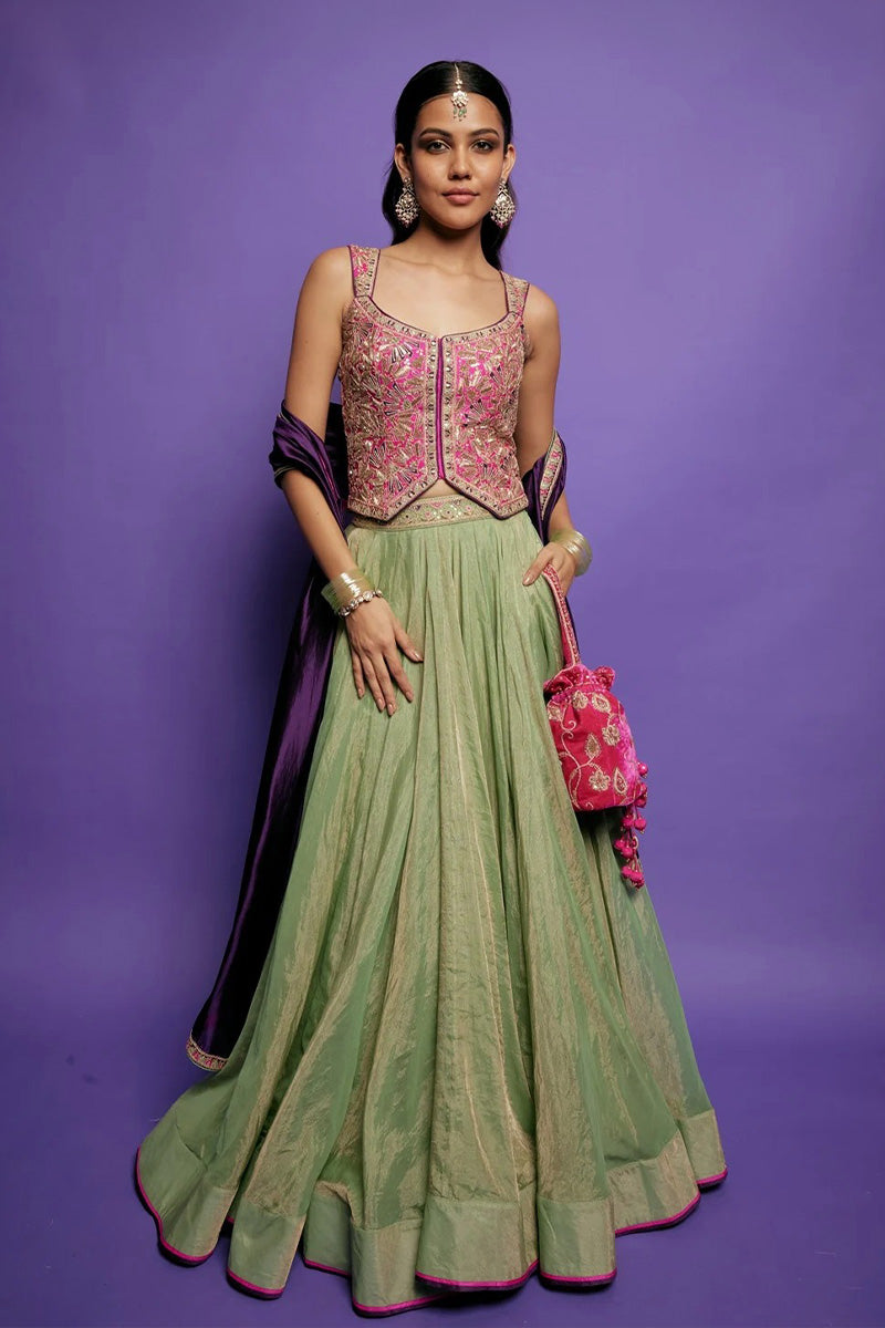 Lehenga Blouse Dupatta Sage-Green Purple