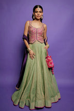 Lehenga Blouse Dupatta Sage-Green Purple