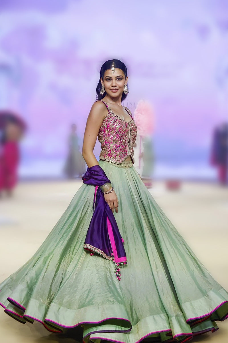 Lehenga Blouse Dupatta Sage-Green Purple