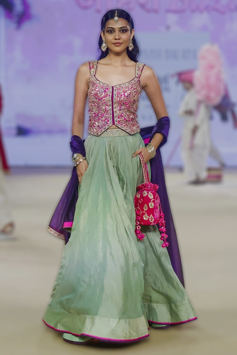 Lehenga Blouse Dupatta Sage-Green Purple