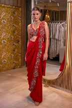 DRAPED SAREE BLOUSE RED