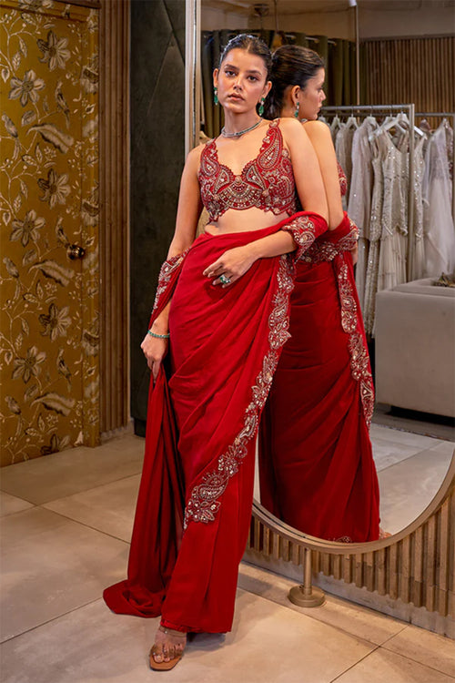 DRAPED SAREE BLOUSE RED