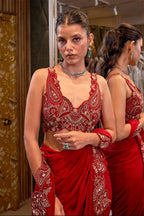 DRAPED SAREE BLOUSE RED