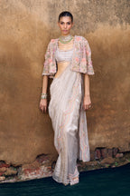 DRAPED SAREE BLOUSE SILVER GREY