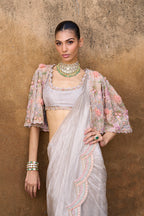 DRAPED SAREE BLOUSE SILVER GREY