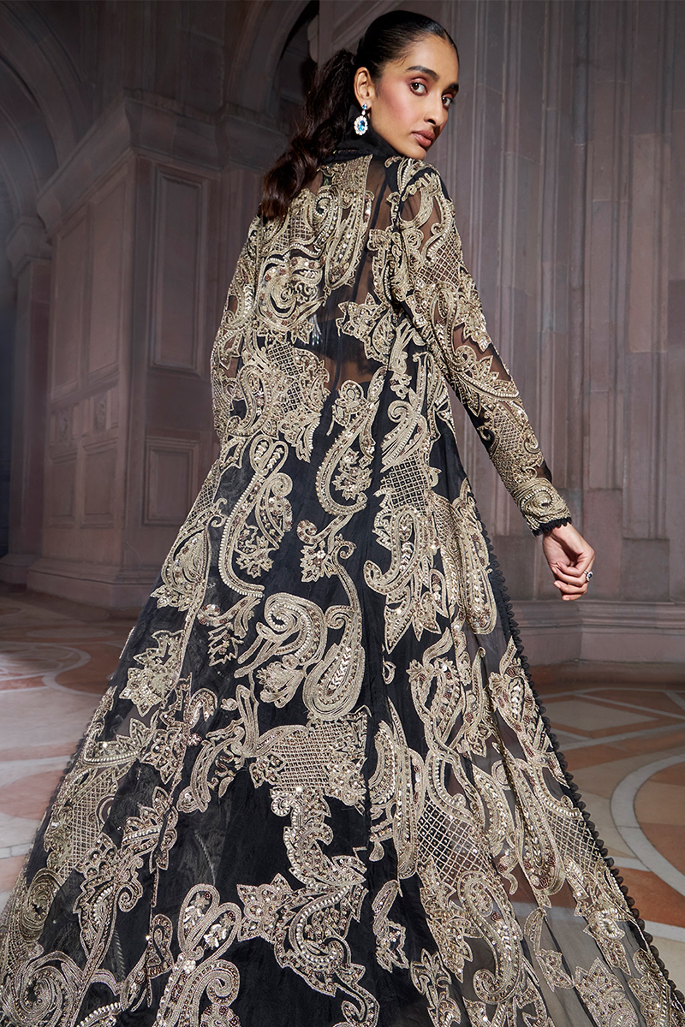 DRAPED SAREE BLOUSE JACKET BLACK
