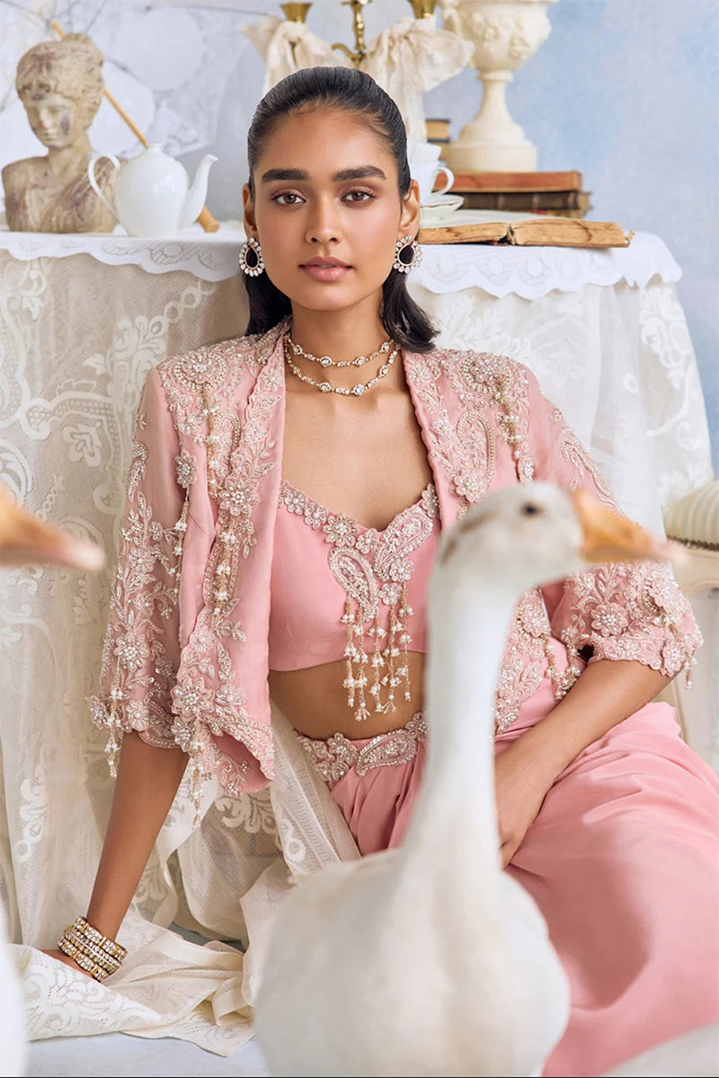 Jacket Blouse Skirt Blush Pink