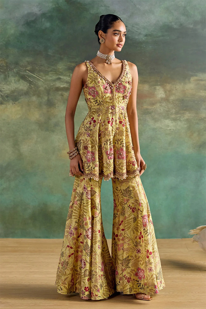 Peplum Sharara Cape Citric Lemon