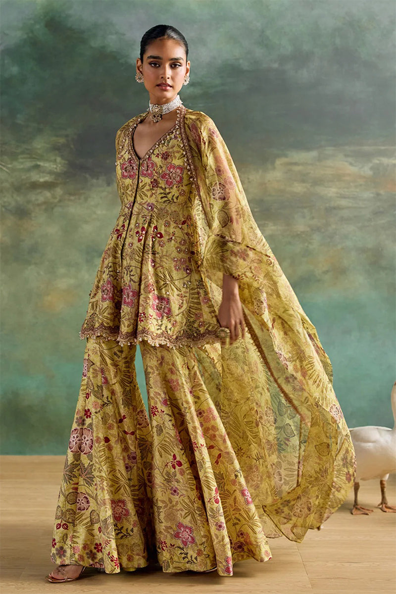Peplum Sharara Cape Citric Lemon
