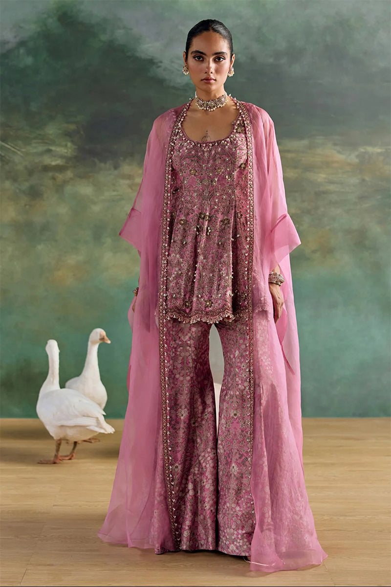 Peplum Sharara Cape Petal Pink