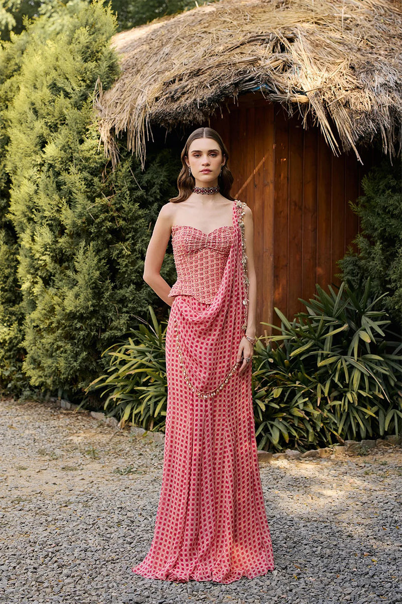 Drape Saree Corset Fuchsia