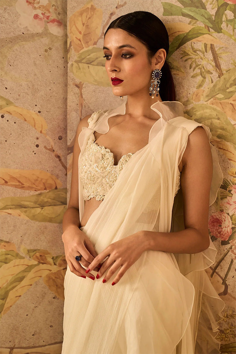 Ivory Draped Saree