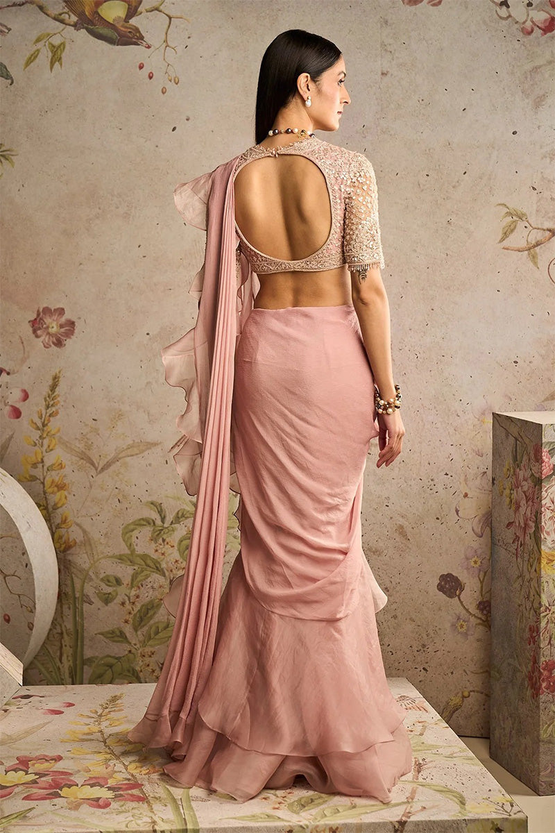Dusky Pink Draped Saree
