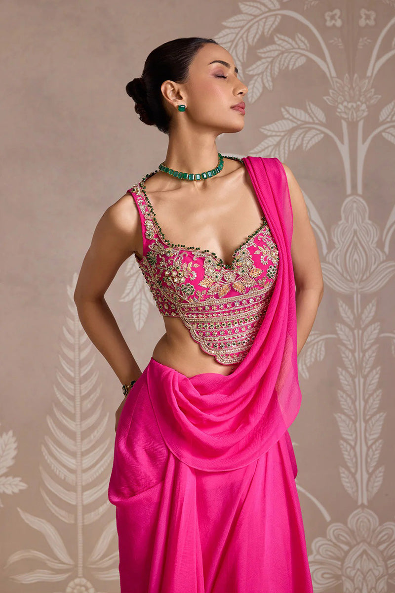 Fuchsia Draped Saree