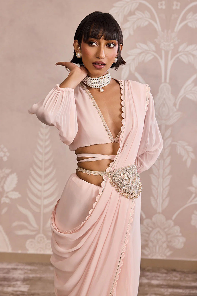 Dusky Pink Draped Saree