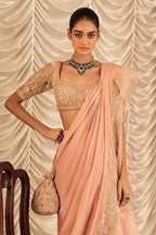 Dusky Pink , Silver Green Draped Saree