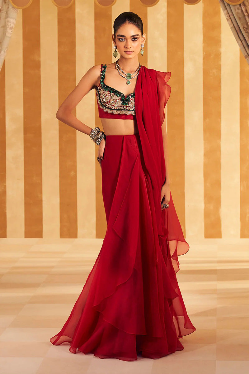 Red Draped Saree