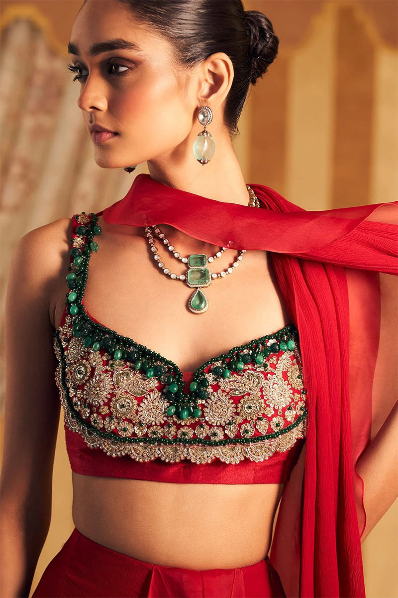 Red Draped Saree